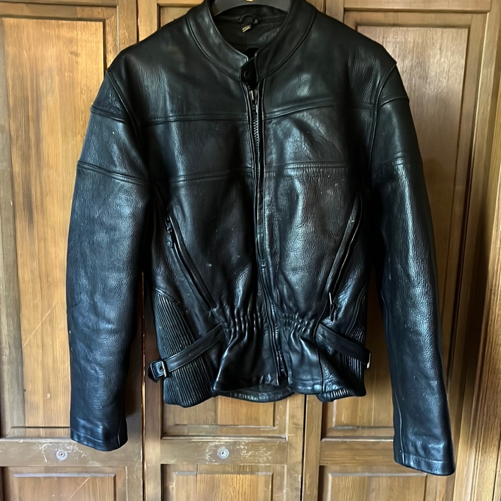 Womens genuine leather small double layer jacket
